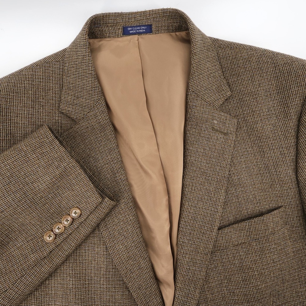 Saddlebred Wool Blend Micro Check Sport Coat Brown Long Sleeve Mens 44R